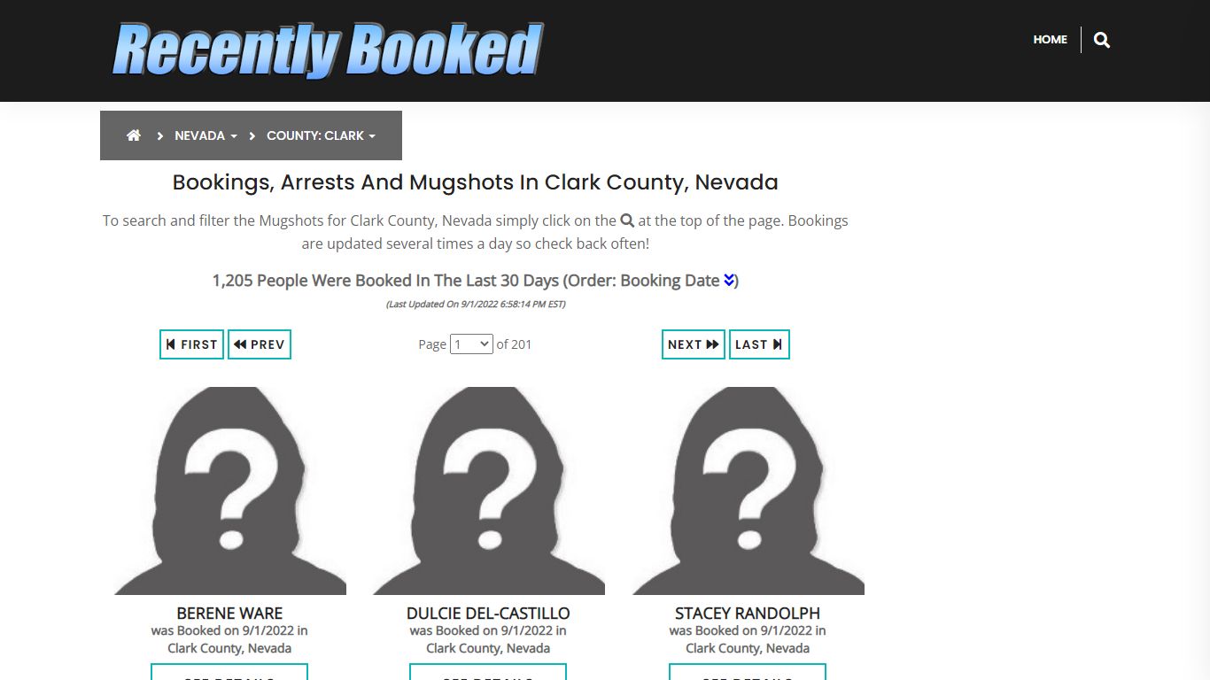 Recent bookings, Arrests, Mugshots in Clark County, Nevada