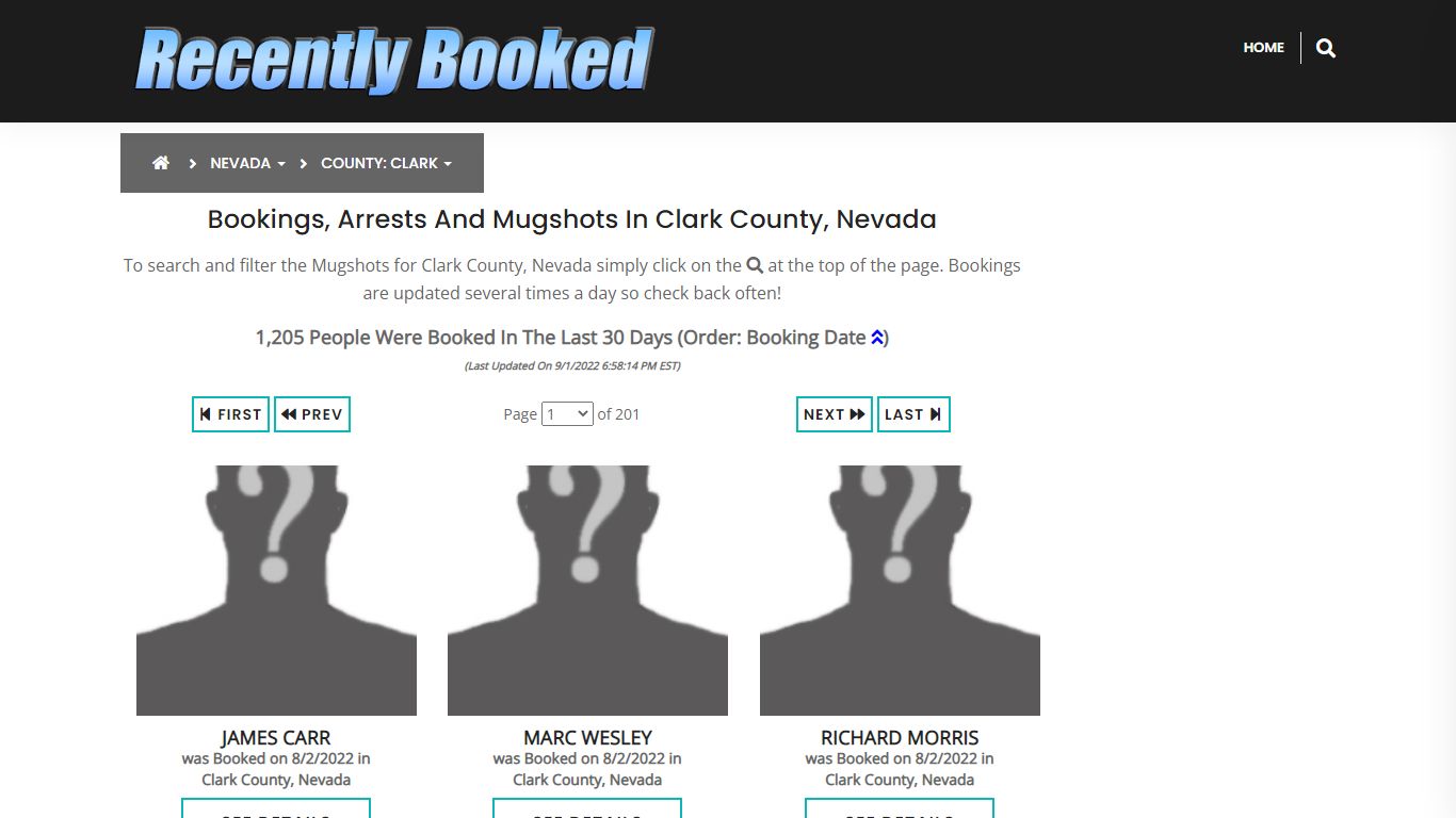 Recent bookings, Arrests, Mugshots in Clark County, Nevada